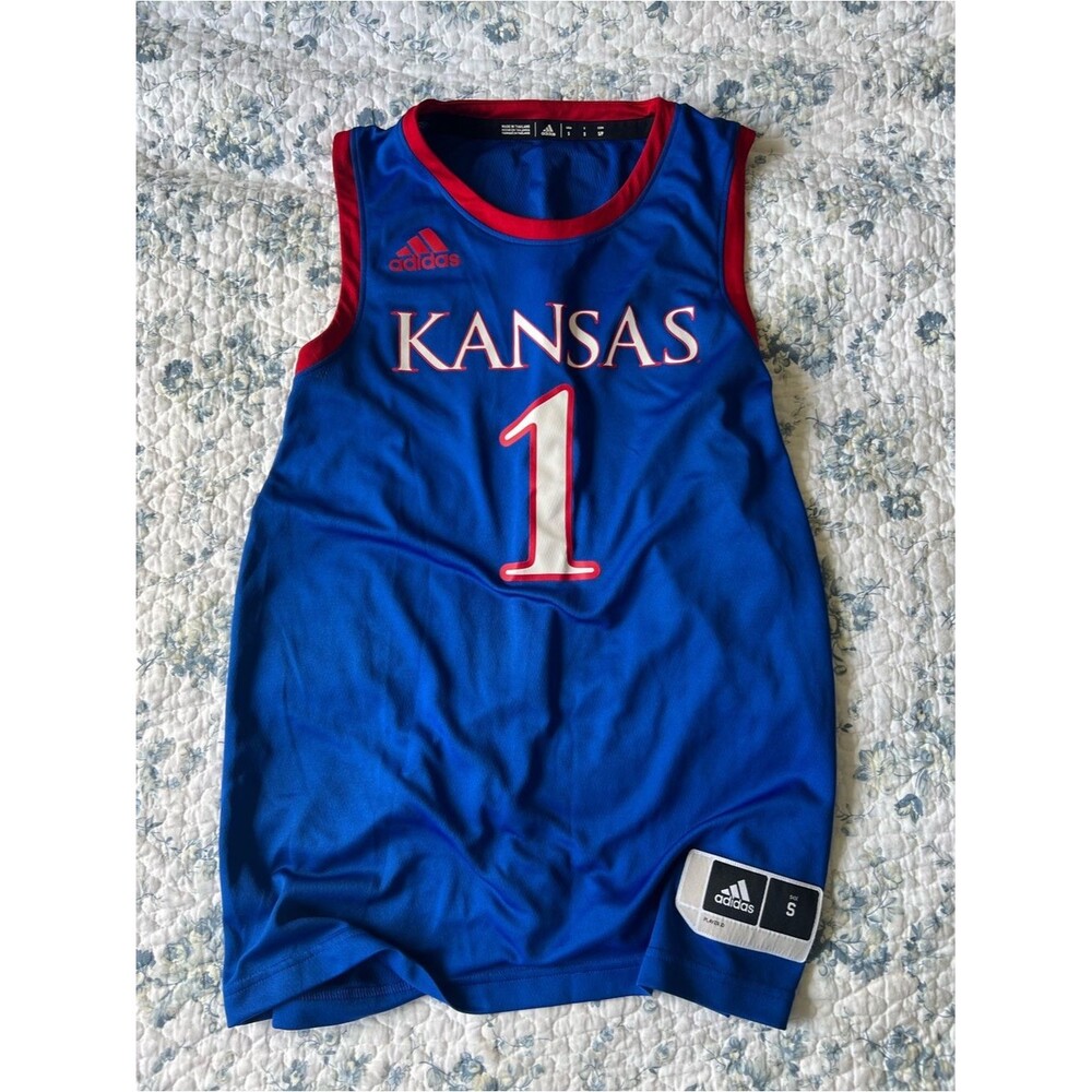 Adidas Men’s Size S Royal Blue Kansas Jayhawks NCAA #1 Basketball Jersey